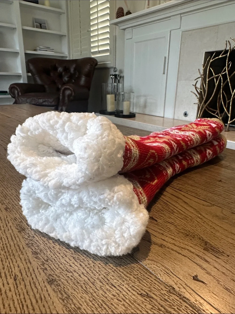 Festive Red Holiday Stocking Set with Gold Accents and Plush White Cuff